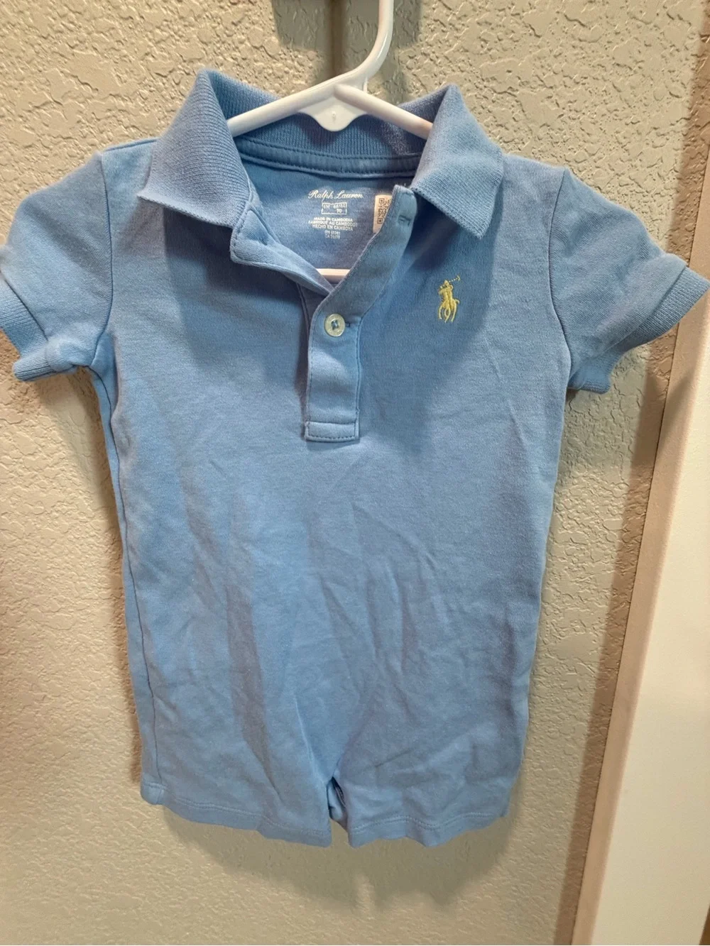 Ralph Lauren Light Blue Polo Romper with Yellow Pony